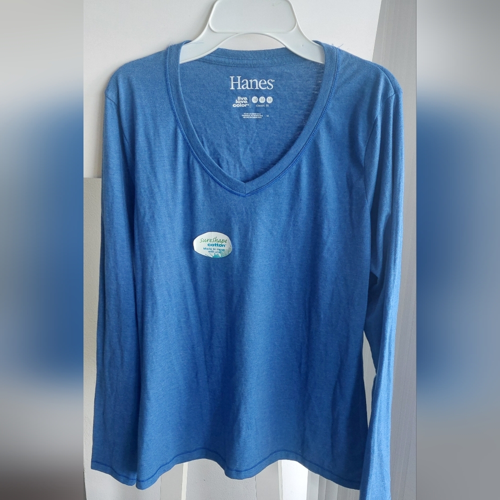 Hanes Women's Long Sleeve Cotton V-Neck T-Shirt - Camiseta De Manga Larga  Cuell
